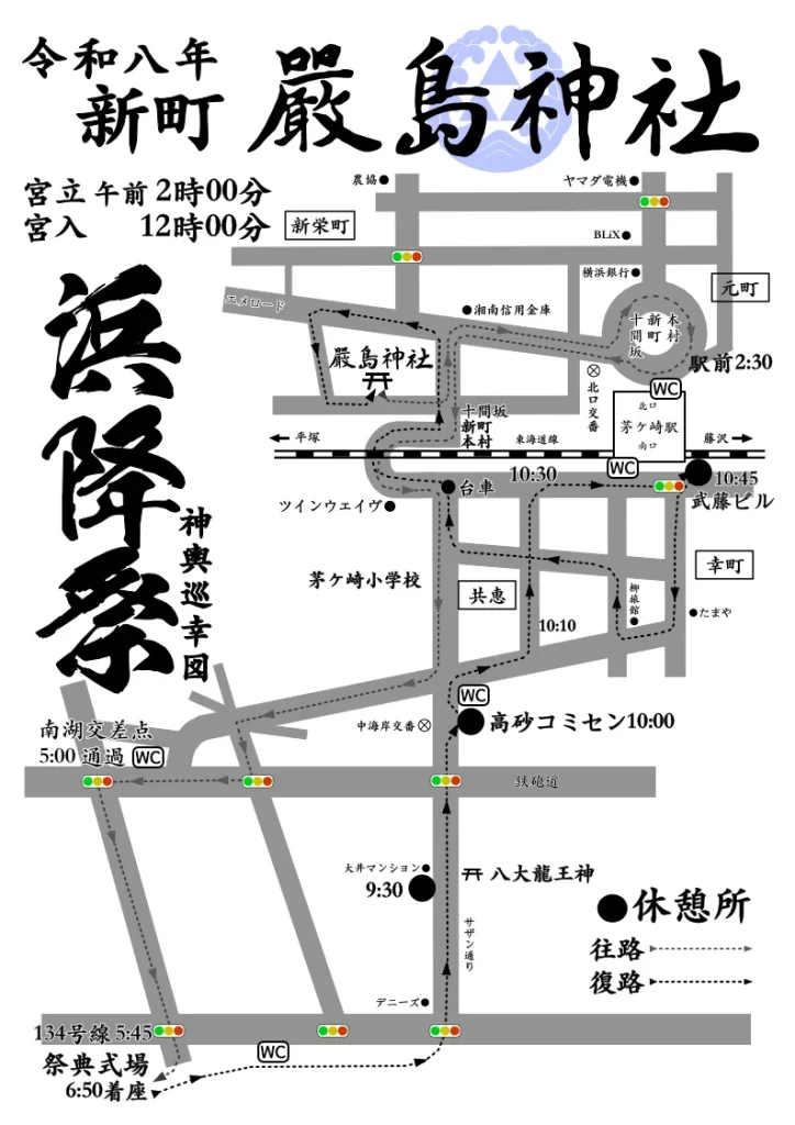 茅ヶ崎新町嚴島神社｜浜降祭神輿巡幸図